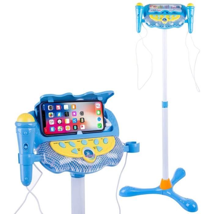 Karaoké Microphone pour Enfants, Réglable Enfants Micro Musical Jouet avec 2 Microphones Micro Karaoke Jeu Cadeau pour Enfants, Ble