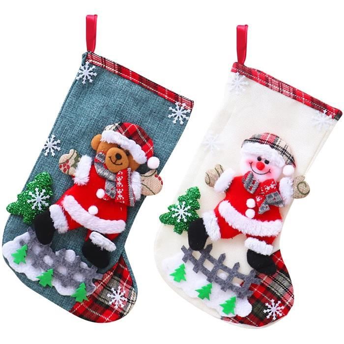 Chaussette de Noël Personnalisé,Bas de Noël Suspendu,Pour y Mettre des Cadeaux Bonbons Décoration de Noël-2 pcs