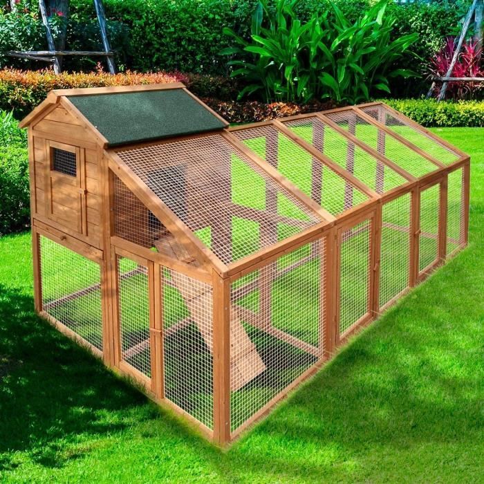 clapier Lapin Exterieur XXL Bois 2295x1280x1170 mm étage Rampe imperméable 5 Portes verouillables tiroir en métal galvanisé A80