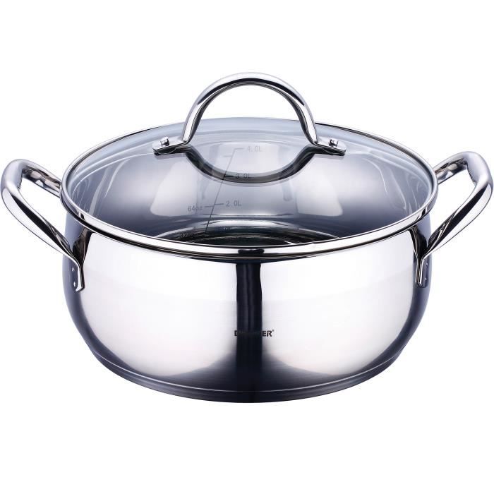 Bergner gourmet - casseroles acier inoxydable avec couvercle 24x10 cm 4.5l bon pour l'induction