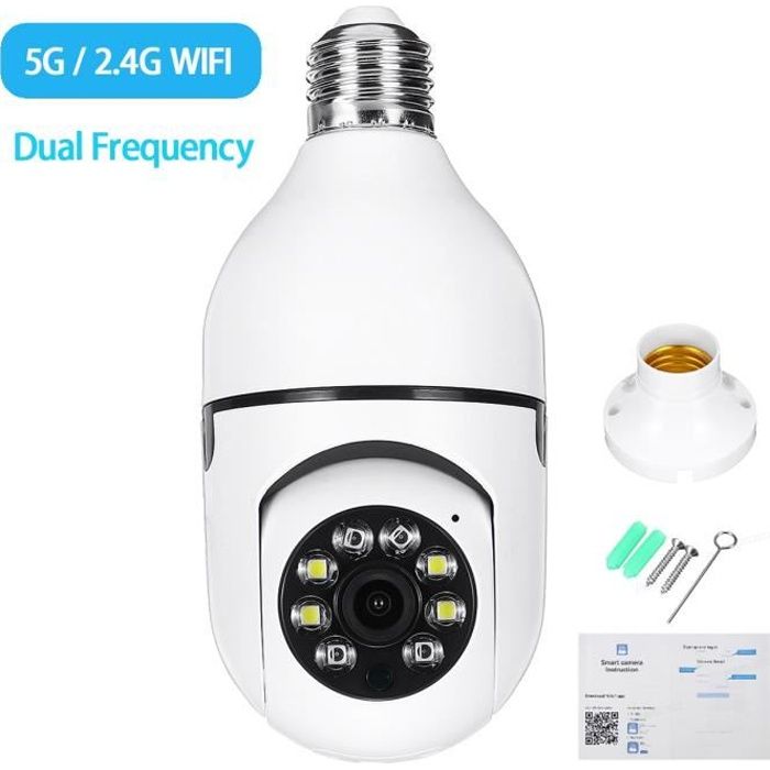Caméra De Sécurité 2.4G/5G Wifi Lampe D'ampoule E27 FHD 1080P Caméra Surveillance 360° Suivi de Mouvement Avec Vision Nocturne