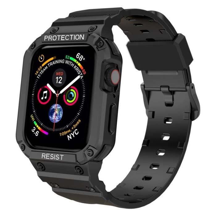 Pour Apple Watch Series 7 45Mm - 6-5 - 4 - Se 44Mm - 3-2-1 42Mm Stand Strack Breatbande De Gouverture Agression + - Le Noir