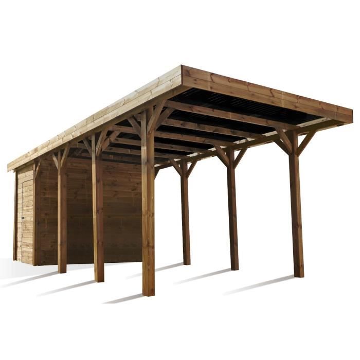 MADEIRA Carport autoportant en bois 13m² avec rangement 3,5m²