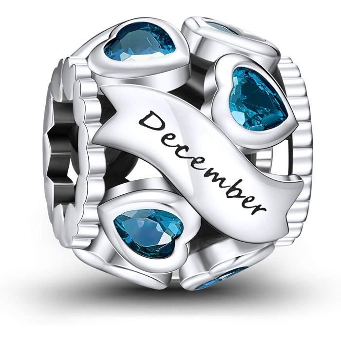 NINGAN Décembre Pierres de Naissance Amour Coeur Charmes Ajouré Perle s'adapte aux Bracelets et Colliers Pandora pour Femmes