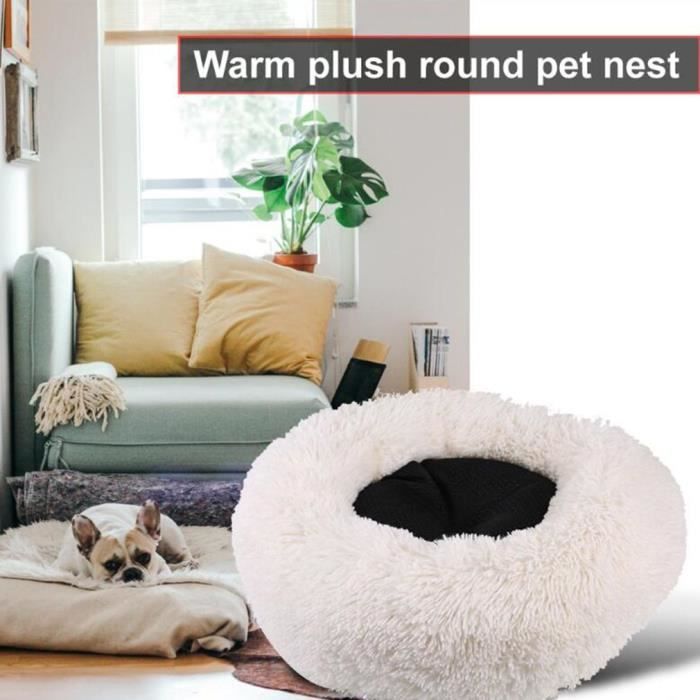 lit de chien en polaire chaud hiver moelleux coussin de chaise longue pour animaux de compagnie rond chaud beignet pour petits
