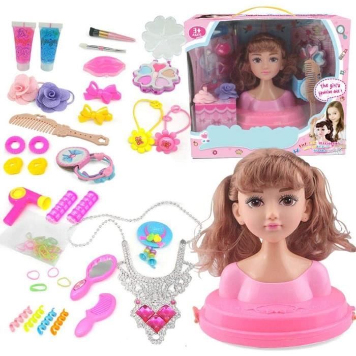 Tête à Coiffer Enfant tête à Maquiller Poupées de Maquillage pour Filles Tête a Maquiller pour Enfants avec Une Brosse, des Bandes d
