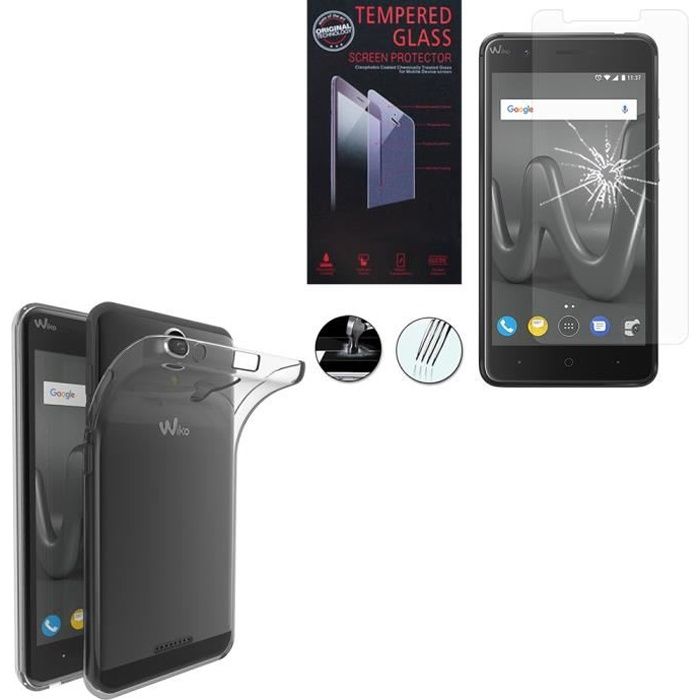 Pour Wiko Harry 4G 5.0-: Coque silicone gel UltraSlim - TRANSPARENT + 1 Film Verre Trempé