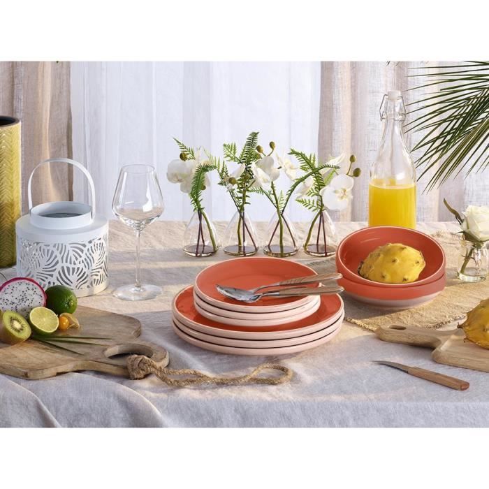 Service vaisselle 12 pièces SATIS - Faïence - Terracotta - fini brillant