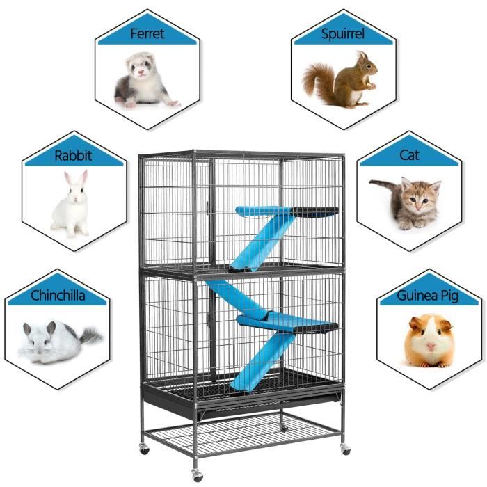 Yaheetech Grande Cage pour Rongeur 4 Niveaux en métal, Cage pour Furets/écureuils/Chinchillas Noir 78x51x137cm