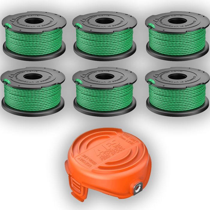 Lot de 6 bobines de fil vert pour débroussailleuse Black & Decker GL7033 GL8033 GL9035 A6482 (6 Bobine de fil+1 Couvercle de