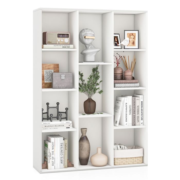 COSTWAY Bibliothèque avec 11 Compartiments Ouvertes Kits Anti-basculement pour Salon Chambre Bureau 74 x 24 x 106 cm Blanc