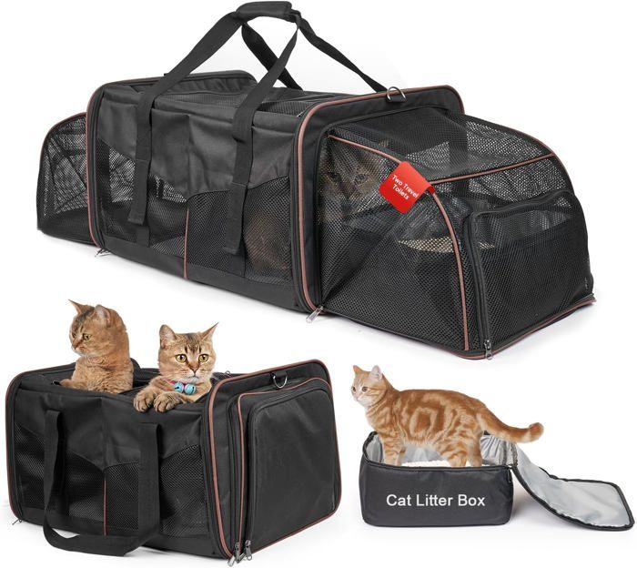 Meilleurs prix pour Boîte De Transport Pour 2 Petits Chats Ou Grands Chats, Boîte De Transport Pliable Avec Bac À Litière, Sac De Transport Pour Petit