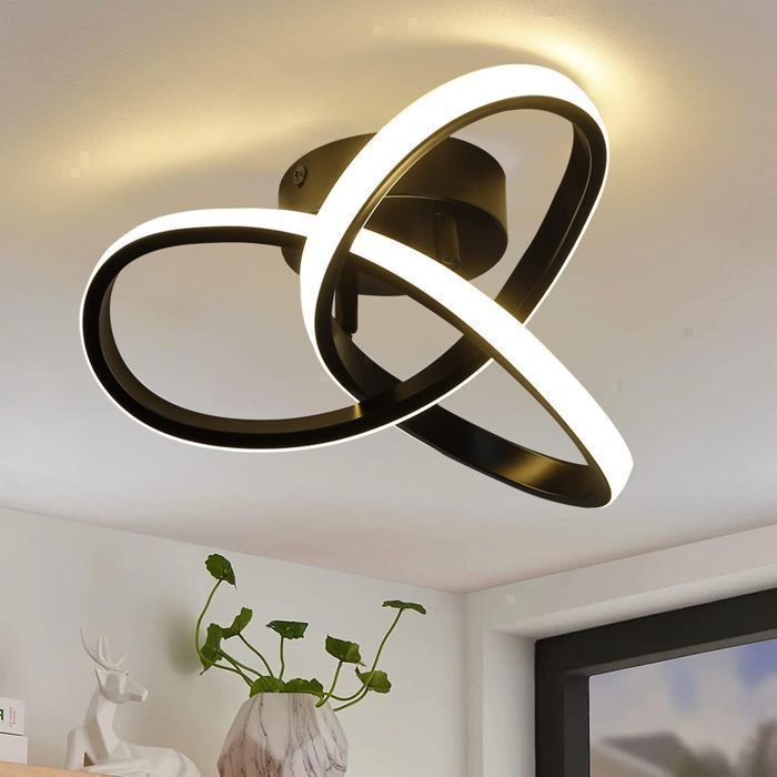 Plafonnier LED noir moderne NETTLIFE - 17W lumière chaude 3000K design trèfle pour salon chambre couloir