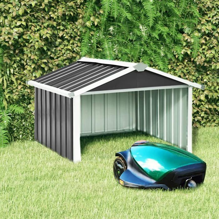 Garage Pour Robot Tondeuse Gecheer 86x90x52/57 Cm - Résine Tressée Grise, Protection Complète