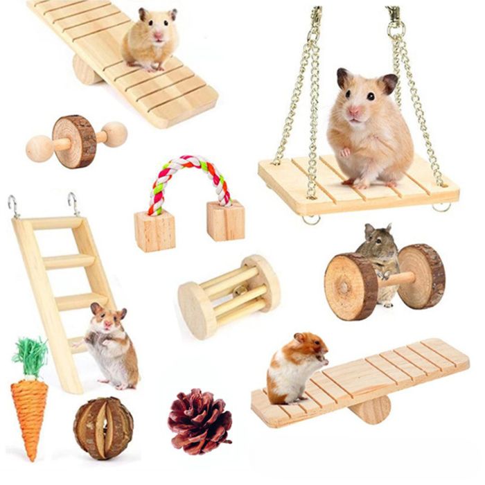Meilleurs prix pour Ensemble de jouets en bois pour Hamster, jouets pour animaux de compagnie, boîte à sable, accessoires, jouets pour chats et chie