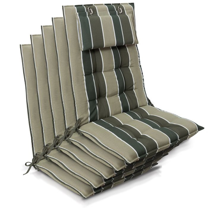 Set de 5 coussins de chaise Sun-HL 120x50x8cm vert rayé Set de 5 coussins de chaise Sun-HL 120x50x8cm vert rayé
