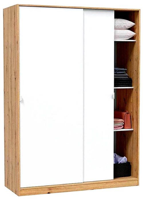 Armoire placard avec 2 portes coulissantes coloris chêne nordique blanc artic - longueur 120 x hauteur 200 x profondeur 50 cm Armoire placard avec 2 portes coulissantes coloris chêne nordique blanc artic - longueur 120 x hauteur 200 x profondeur 50 cm