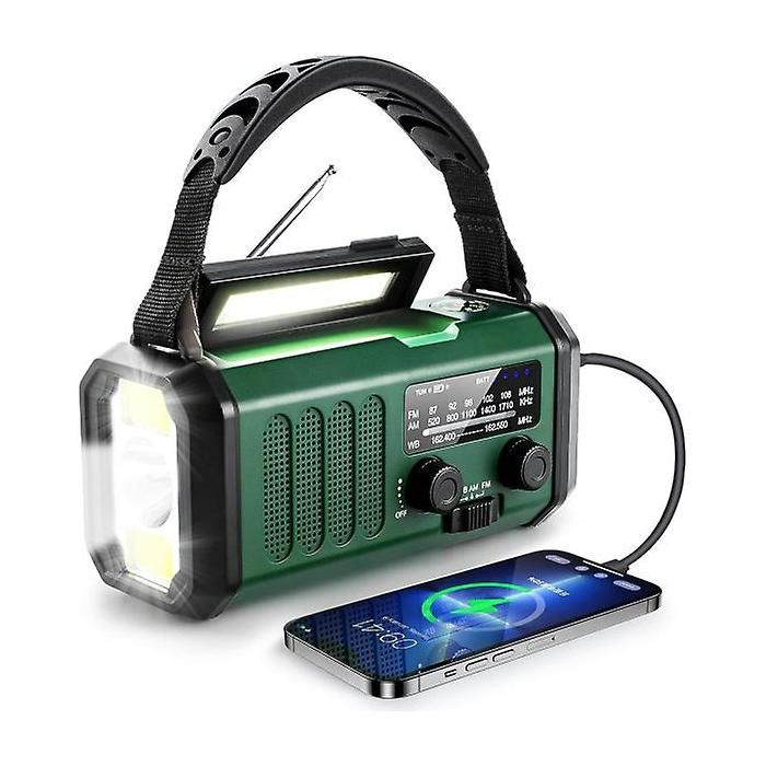 Radio durgence à manivelle batterie 10000mAh - Radio météo NOAA/AM/FM - Lampe de poche LED et lampe de lecture