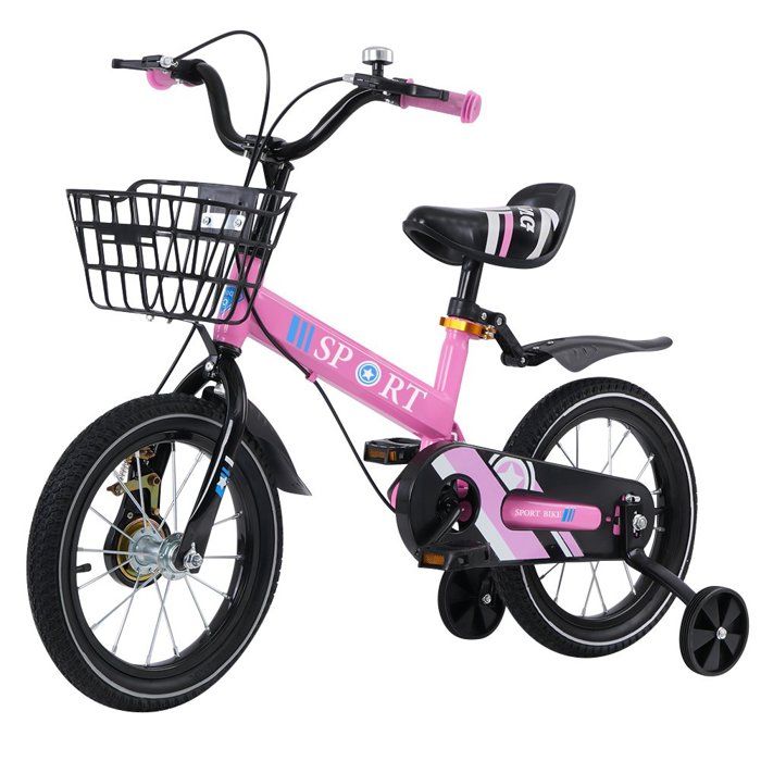 Vélo Enfant 16 Pouces – Garçons Et Filles, Roues Stabilisatrices, Panier, Cadre Acier Carbone, Siège Réglable 46-53 Cm, 5-8 Ans