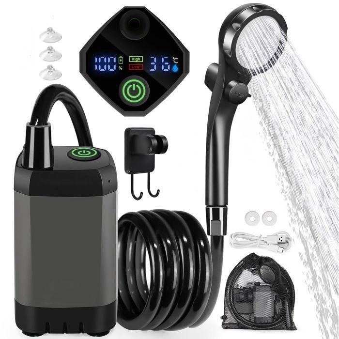 Douche Portable Rechargeable Pour Camping - Pompe à Flux Stable, 6.56ft De Tuyau, Idéale Rando Et RV
