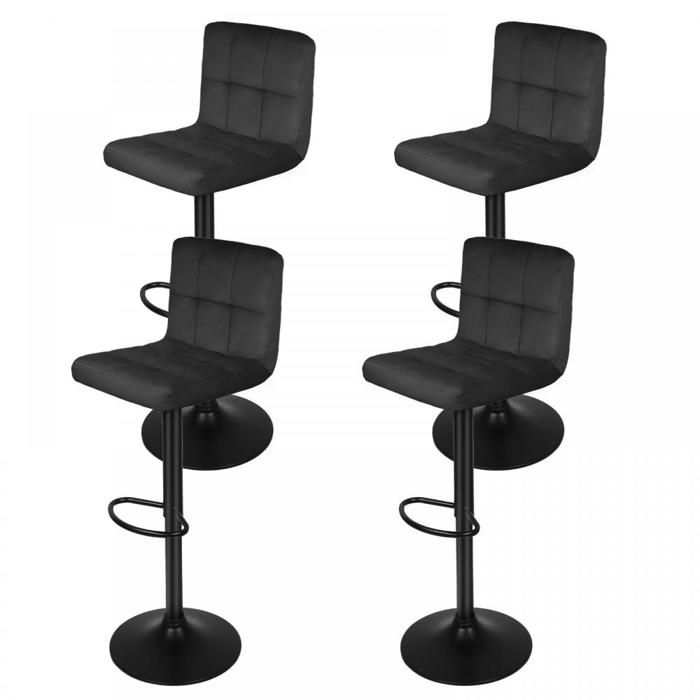 MIPAN.Tabouret de Bar - Lot de 4 Chaise De Bar en Velours - Avce Repose-Pieds - Chaise Bar Pivotante - Réglable(92 - 112cm) - Noir