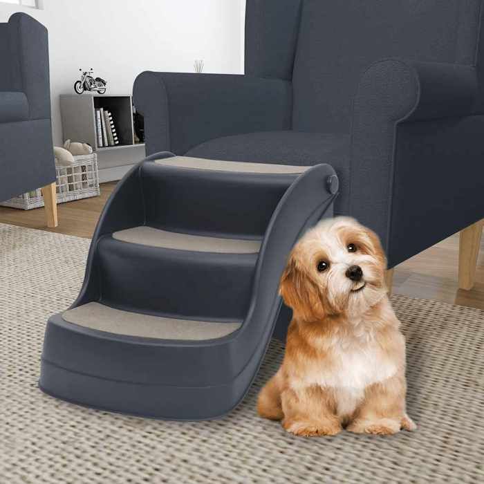 Escalier pliable pour chiens - vidaXL - Gris foncé - 3 marches - Sécurité - Pliable