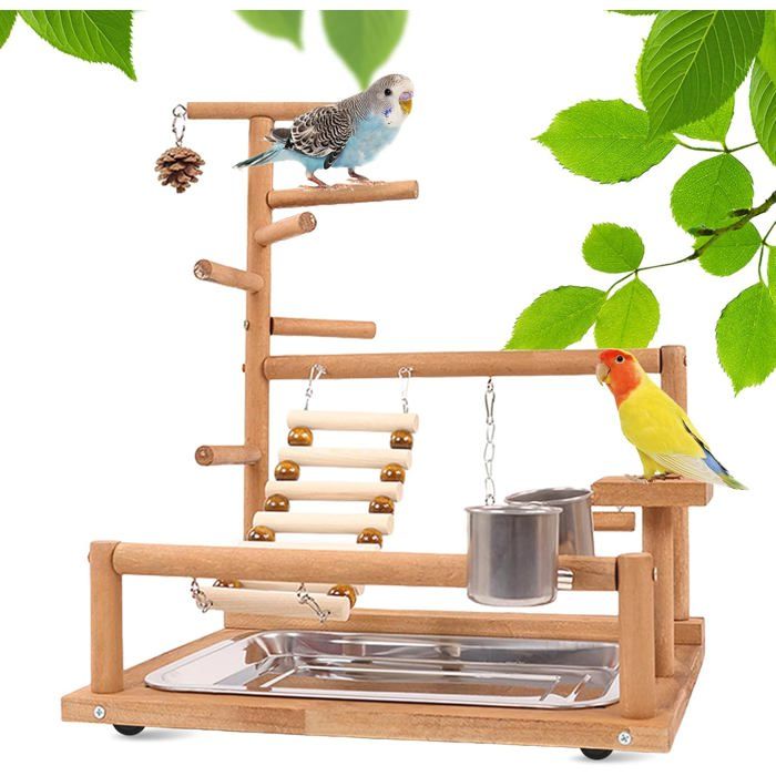Aire Jeux Oiseaux 37x26x44cm Perroquet Perruche Balançoire Gobelet Plateau Échelle Jouet Volière
