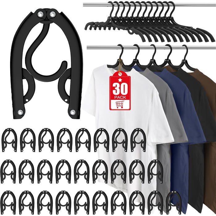 Lot de 30 cintres de voyage pliables et portables  pour les voyages le camping lavionles croisières et les valises (noir).