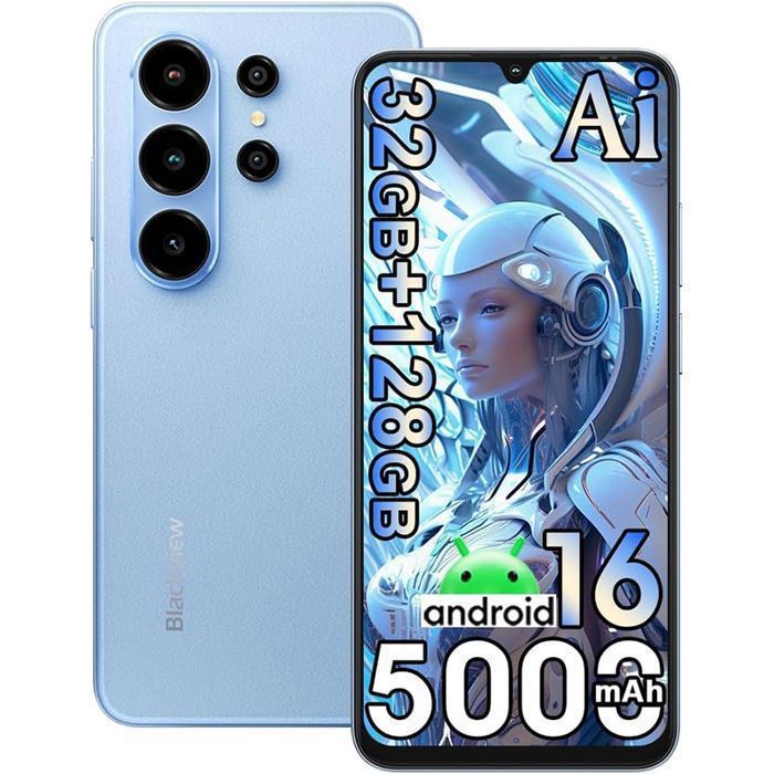 BLACKVIEW Telephone Portable  WAVE 10Android 16 Smartphone Pas Cher 4G IA D&eacute;bloqu&eacute;6.88 HD+24Go+128Go(2To Externe)32MP+13MPBleu 