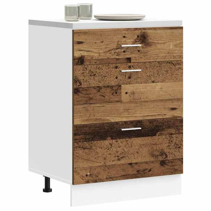 Meuble bas de cuisine - vidaXL - Bois dingénierie - 60x46x81 5 cm - Bois ancien - Pieds réglables - Capacité 50 kg