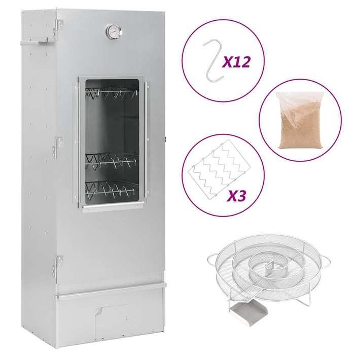 Fumoir à BBQ - vidaXL - Acier galvanisé - Générateur de fumée froide - 44 5x29x110 cm - Argent - Thermomètre intégré Fumoir à BBQ - vidaXL - Acier galvanisé - Générateur de fumée froide - 44 5x29x110 cm - Argent - Thermomètre intégré