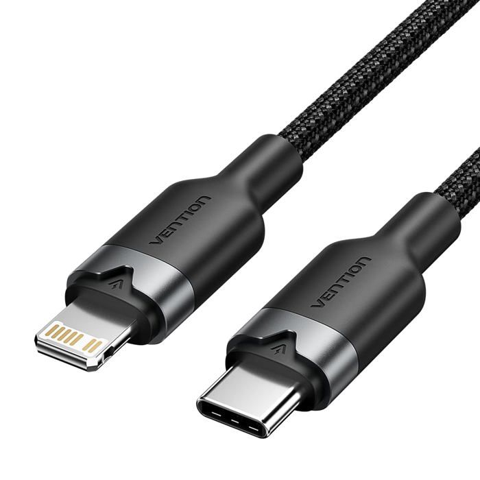 Câble Lightning USB-C - Vention - 2 M - Charge rapide 27 W - 480 Mbps - Tressé en nylon - Conducteur en cuivre étamé