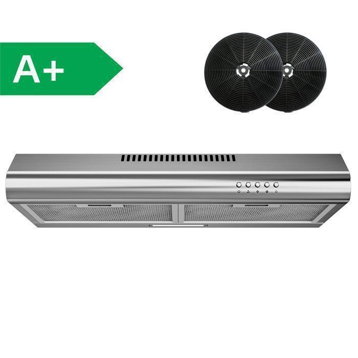 FIREGAS hotte aspirante 60 cm sous meuble inox – Classe A+ – Évacuation et recyclage – Filtre charbon