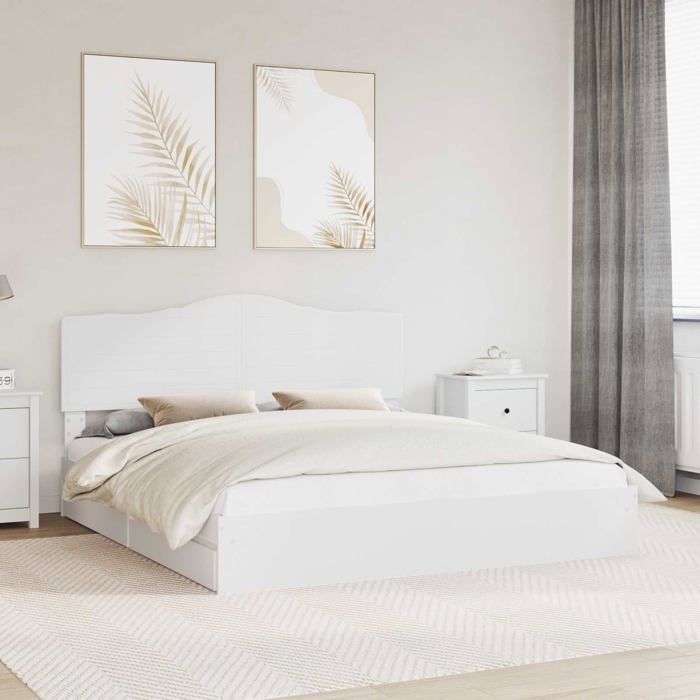 Lit de rangement en bois dingénierie - vidaXL - Blanc - 206x183x100 cm - 180x200 cm - Cadre à lattes - Avec tiroir