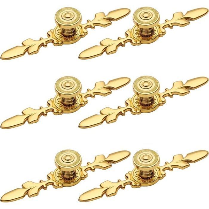 Boutons de meubles dorés - ULISEM - Lot de 6 - Alliage de zinc - 120x25x20 mm - Facile à installer - Vis fournies