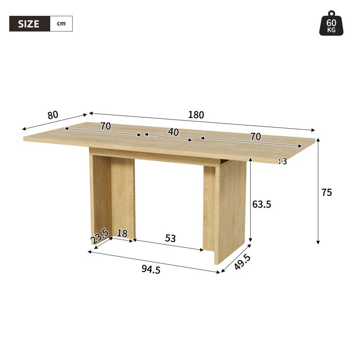 Table à manger extensible - 140/180 cm - 6-8 personnes - MDF - Design contemporain