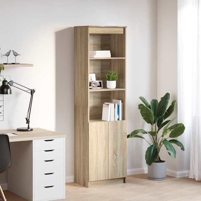 Buffet haut de rangement - JILIS - Chêne sonoma - 50x35x180 cm - Bois dingénierie - 5 étagères - Capacité totale 60 kg