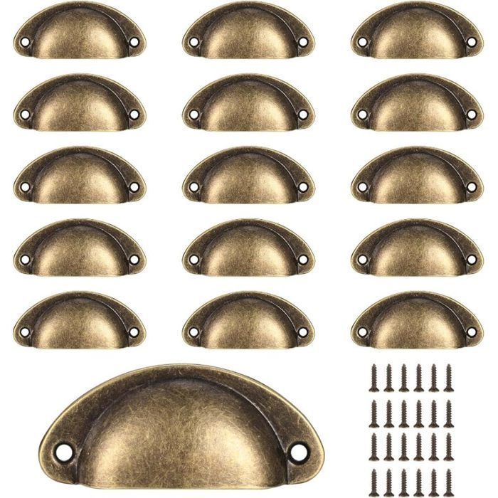 16 Poignées de Tasse Coquille Poignées et Boutons de Porte de Placard de Cuisine Rétro Semi-cercle(bronze) POIGNEE DE MEUBLE