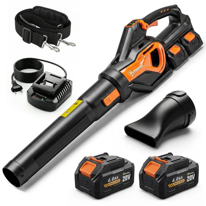 Souffleur de feuilles - Outsunny - sans fil avec moteur brushless 900W batterie 36v (2x40Ah) puissant 152 m³/min - orange et noir