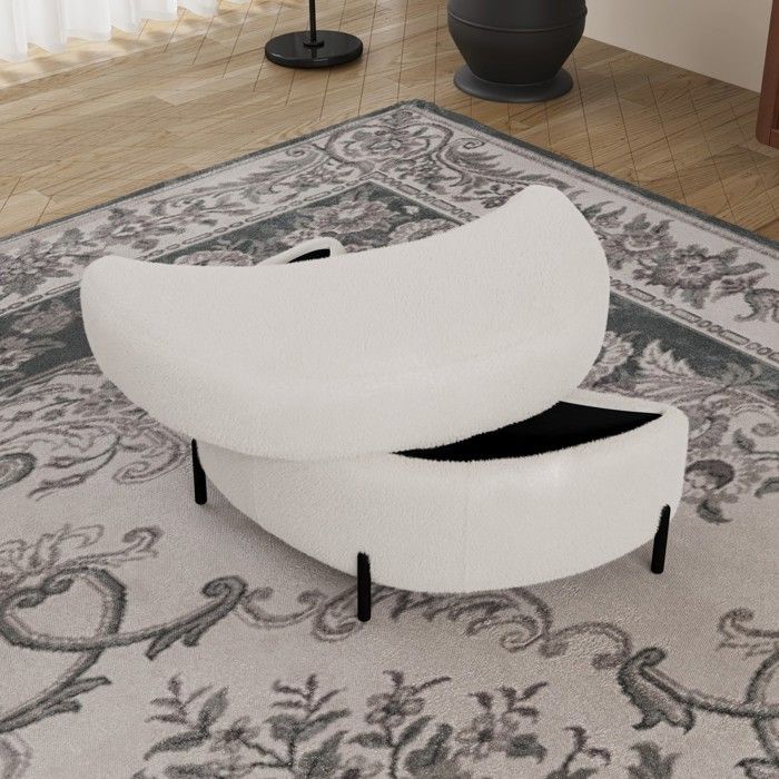 Tabouret de rangement croissant velours Teddy plateau multifonction ivoire 86x47 5x43cm salon entrée couloir