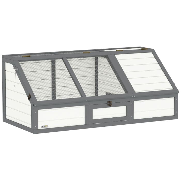 Enclos extérieur pour tortues - Blanc - Bois - 120x55x50 cm - 10 kg - Ancrage sécurisé - Design sans fond