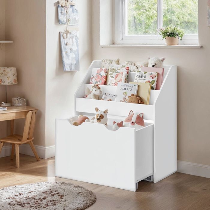 Petits meubles de rangement enfants à 3 compartiments étagère à jouets coffre amovible avec roulettes polyvalent