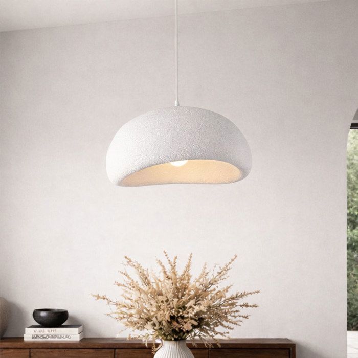 Milton & Oldbrook Japandi Lampe à Suspension Ø 60 cm Tuzla Blanc Look Pierre