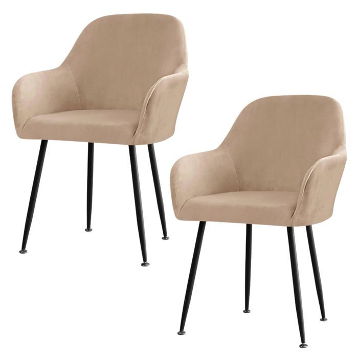 Housse Chaise Extensible Lot 2 Sable - Velours Couverture Accoudoirs - Pour Salle à Manger Salon - Hôtel Restaurant Dupcheliry