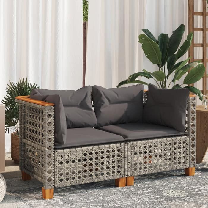 Salon dextérieur Canapés dangle de jardin Sofa de jardin et coussins 2 pcs résine tressée 127x635x62 cm @FR965 - vue 1