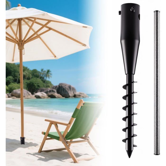 Robuste Pied Parasol et Ancrage Sechoir Parapluie Piquet de Terre à Spirale 6 Tours pour Parasol de Plage Jardin et Terrasse