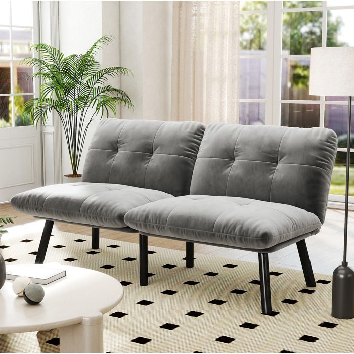 Canapé convertible 2 places - TCQPZ - futon en velours gris lit dappoint structure métal 160 × 81 × 78 cm