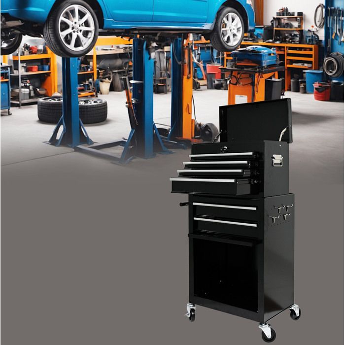 Coffre rangement outils sur roues 6 tiroirs haute capacité noir