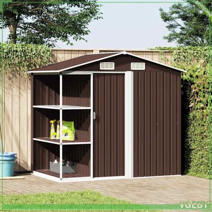 Abri de jardin avec étagère - FAFEICY - 47105 - Marron - 205x130x183 cm - Fer galvanisé