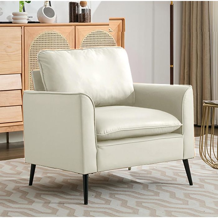Fauteuil de relaxation 1 place EVRYAE 80 x 68 x 80 cm en simili cuir blanc avec accoudoirs pour salon chambre bureau